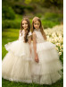 Ivory Pleated Satin Tulle Tiered Flower Girl Dress